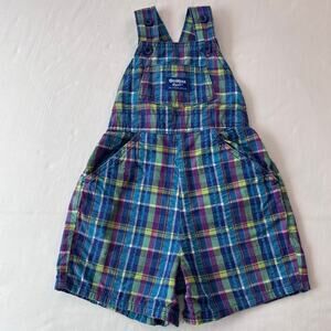 Oshkosh B’gosh Vintage Plaid Overall Shorts size 4T USA made Blue green purple
